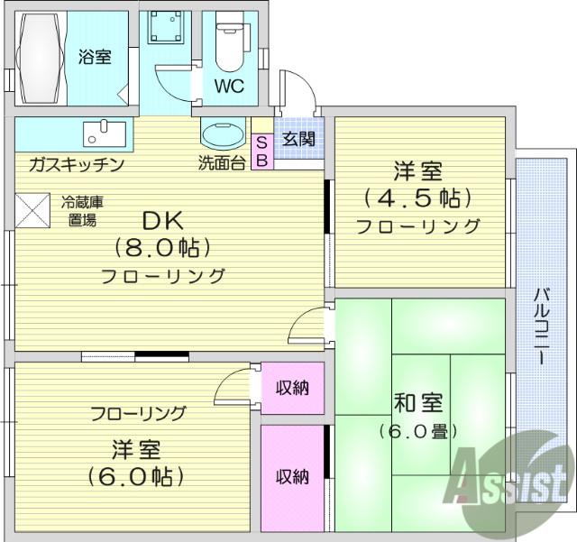 サンライフ柏木A(3DK/1階)の間取り写真