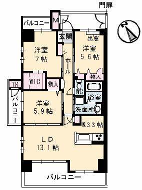 スカイアヴェニュー(3LDK/9階)の間取り写真