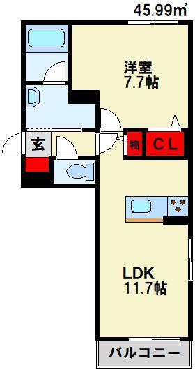CASA HOTEI(1LDK/1階)の間取り写真