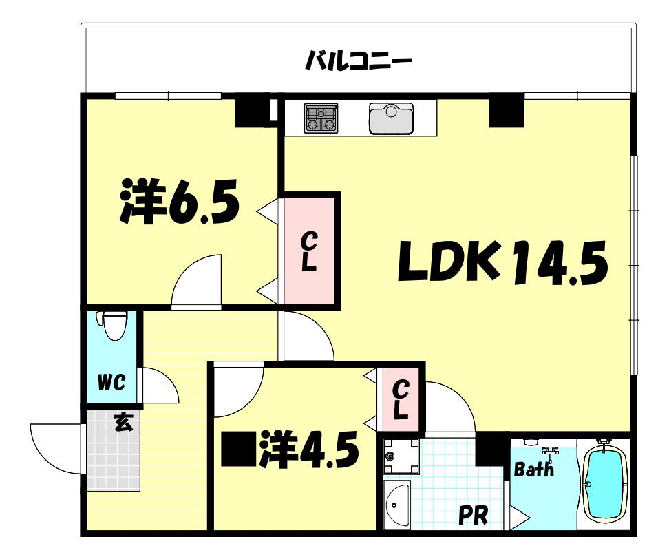 ソレイユ北野(2LDK/2階)の間取り写真