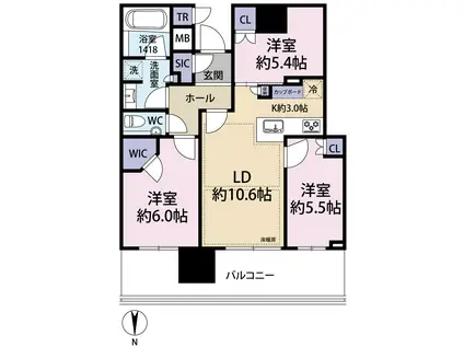 パークタワー晴海(3LDK/27階)の間取り写真