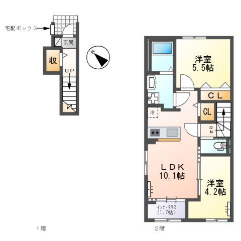 津市久居相川町 II期工事(2LDK/2階)の間取り写真