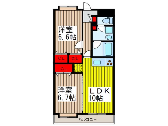 タケノヤハイツ錦町(2LDK/12階)の間取り写真