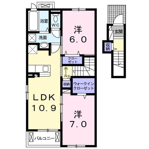 プラシード・県央(2LDK/2階)の間取り写真