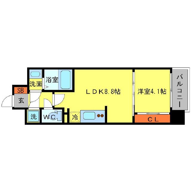 SERENITE本町エコート(1LDK/13階)の間取り写真