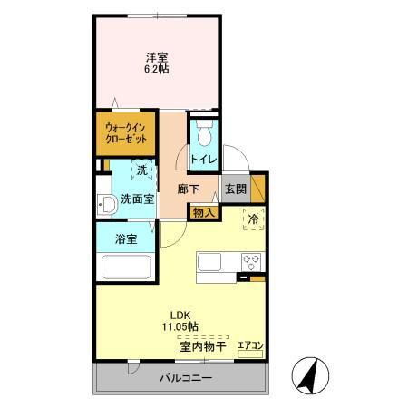 WARABI(1LDK/2階)の間取り写真
