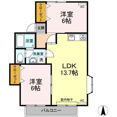セジュール園木(2LDK/1階)の間取り写真