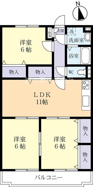 メゾンみどりヶ丘(3LDK/3階)の間取り写真
