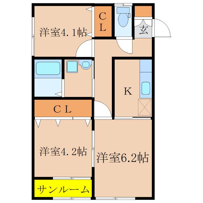 シャルール A棟(3K/1階)の間取り写真
