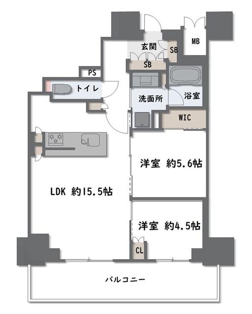 ジオタワー大阪十三(2LDK/21階)の間取り写真