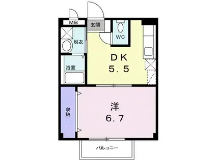 グリーンヒル光1(1DK/2階)の間取り写真