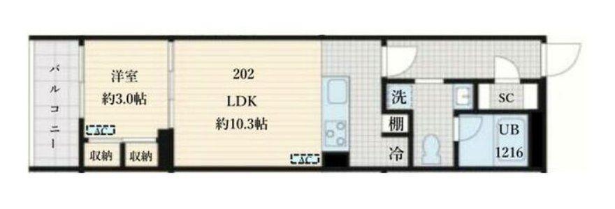 フレア島津山(1LDK/1階)の間取り写真