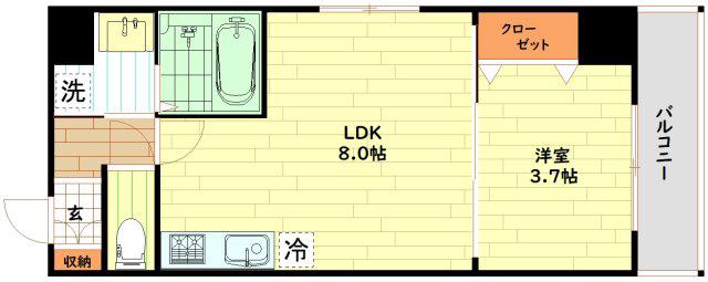 ジーグランデ九条(1LDK/3階)の間取り写真