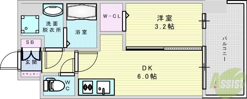 プレサンス東淀川駅前プローシェ(1DK/4階)の間取り写真