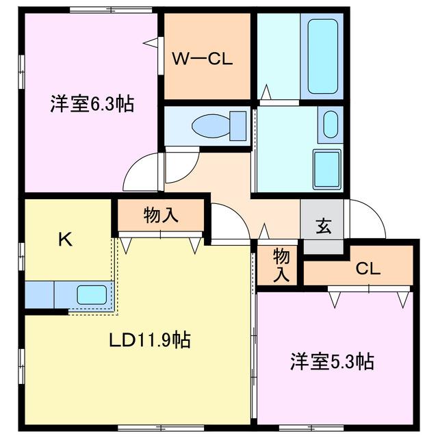 ハートフルネストA棟(2LDK/1階)の間取り写真