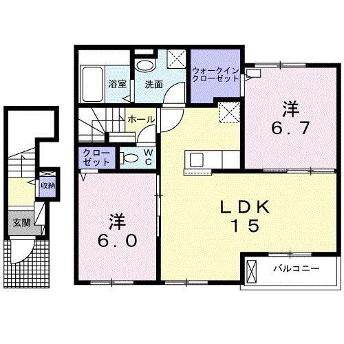 カーサ・ジーノII(2LDK/2階)の間取り写真