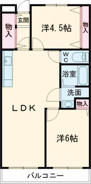 シーザーレジデンス福生(2LDK/3階)の間取り写真