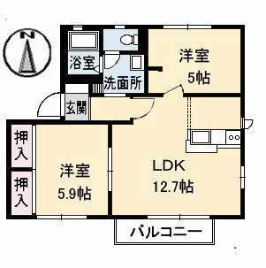 シャーメゾン高栄 C棟(2LDK/1階)の間取り写真