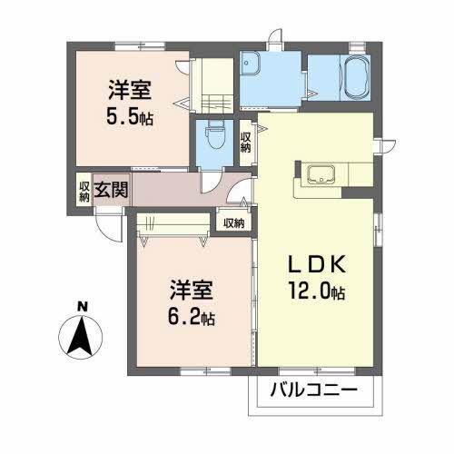 ラピス・リジュールA(2LDK/2階)の間取り写真