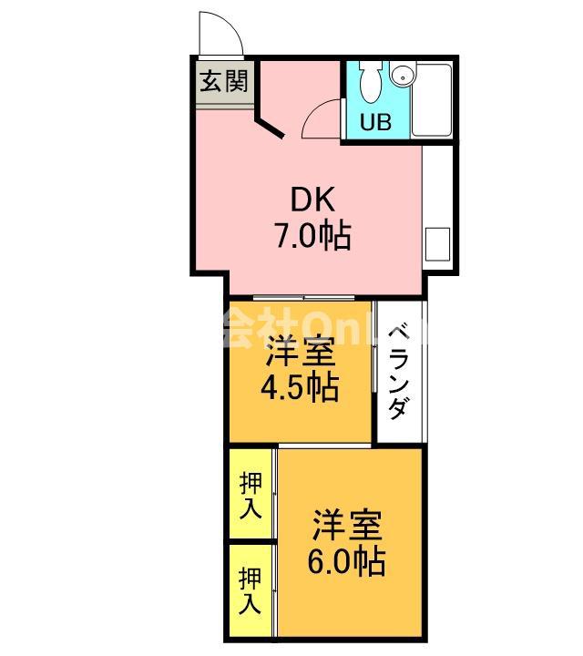 金田ハイツ(2DK/1階)の間取り写真