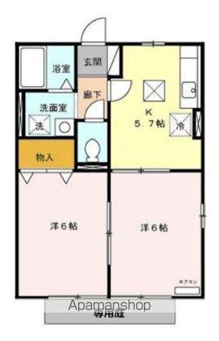 グリーンヒルドK A棟(2K/1階)の間取り写真