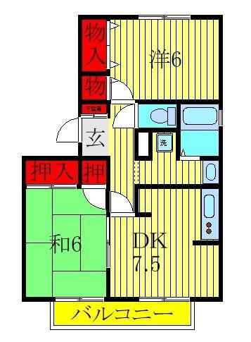 エーデルハイムE(2DK/2階)の間取り写真