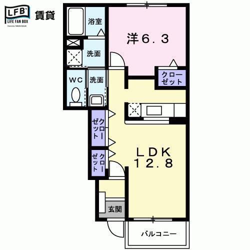 アージュB(1LDK/1階)の間取り写真
