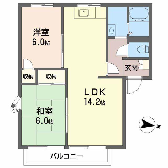 ガーデンハイツ B棟(2LDK/2階)の間取り写真