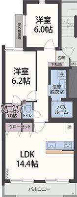 アンソレイエ祇園原(1LDK/3階)の間取り写真
