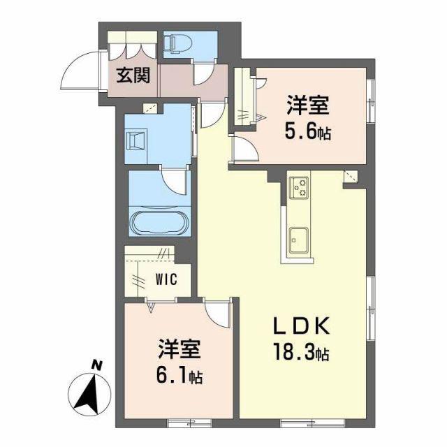 プライムフェルトII(2LDK/1階)の間取り写真