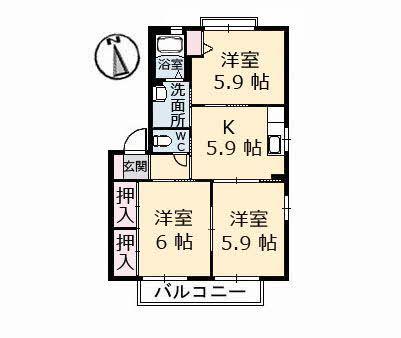 シャーメゾンII番館(3K/1階)の間取り写真
