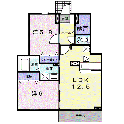グランド-ルB(2LDK/1階)の間取り写真