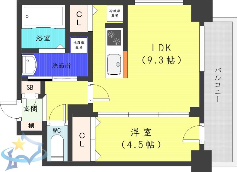プライマル札幌桑園(1LDK/3階)の間取り写真