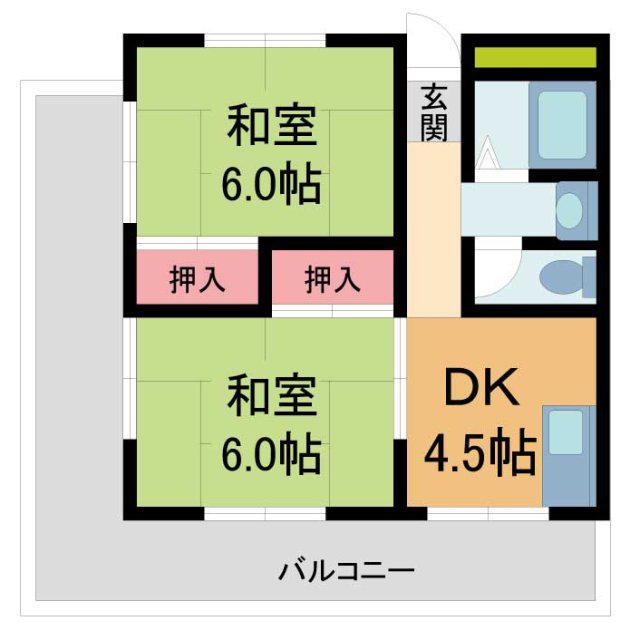 水月コーポ(2DK/2階)の間取り写真