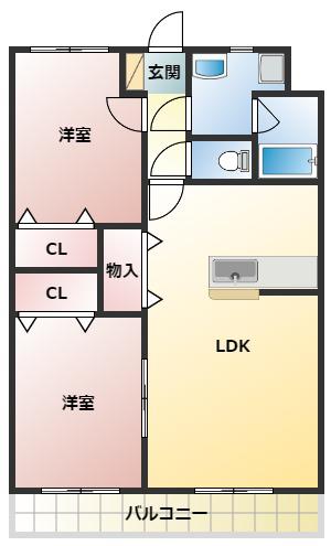 サンパレス(2LDK/2階)の間取り写真