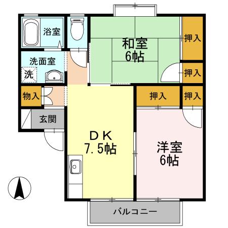 シーサイドハイツ松井B棟(2DK/1階)の間取り写真