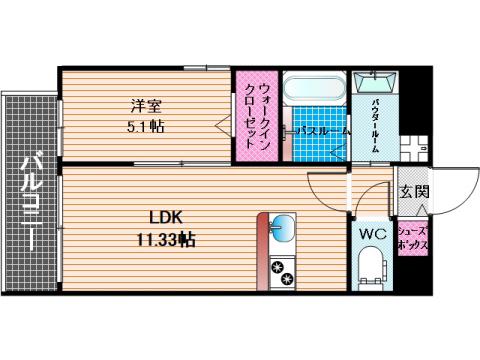 ライフフィールド仲畑(1LDK/4階)の間取り写真