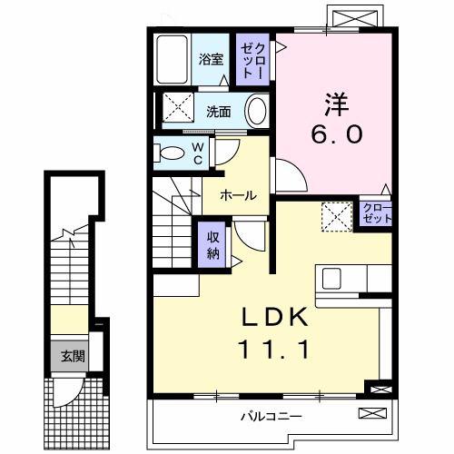 ル・シエソワ B(1LDK/2階)の間取り写真