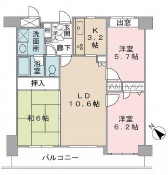 藤和己斐本町ホームズ弐番館(3LDK/7階)の間取り写真