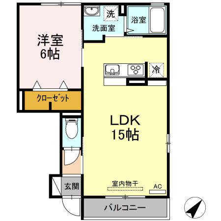 グリーンテラス下東川津(1LDK/1階)の間取り写真