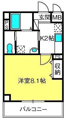 スフィア(1K/6階)の間取り写真