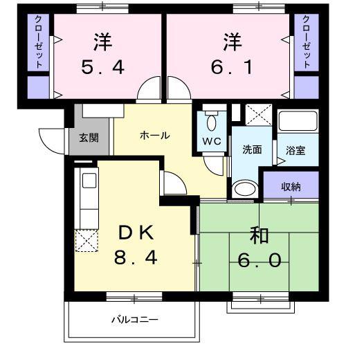 アーバンサクライC棟(3DK/2階)の間取り写真