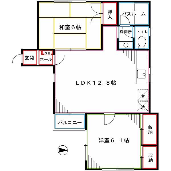 テラス丸山(2LDK/2階)の間取り写真
