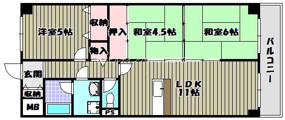 さんさん北野田(3LDK/1階)の間取り写真