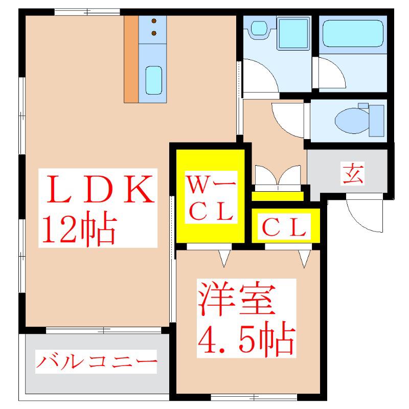アムール姫城(1LDK/1階)の間取り写真