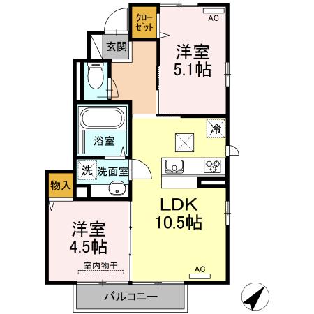 ジェンティーレ・ジン平佐(2LDK/1階)の間取り写真