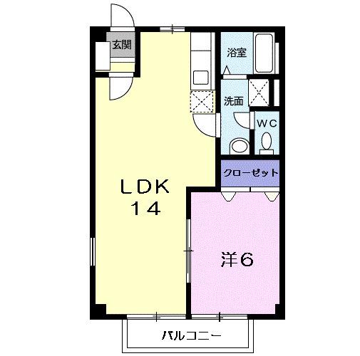 ニューシティヒラタB(1LDK/2階)の間取り写真