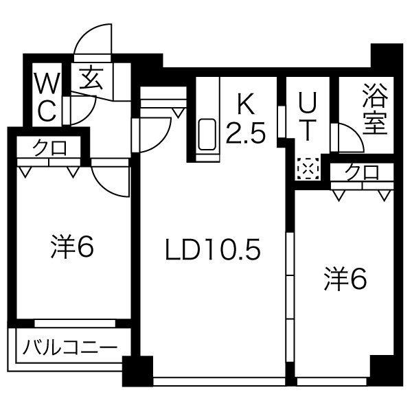 ノヴァクリスタル(2LDK/9階)の間取り写真