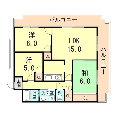 ヴァーチュアスあさぎり(3LDK/4階)の間取り写真