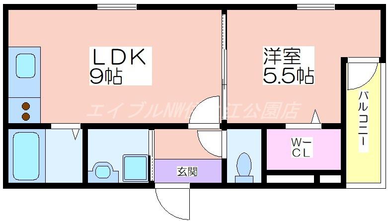フジパレス山之内ノース(1LDK/1階)の間取り写真